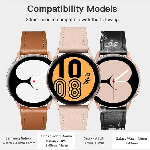 سوار جلد GEAK متوافق مع ساعة سامسونج جالاكسي 5 40 ملم 44 ملم/ساعة جالاكسي 6/ساعة 4 44 ملم 40 ملم/ساعة جالاكسي 4 الكلاسيكية 46 ملم 42 ملم، 20 ملم للنساء والرجال، وردي in Kuwait