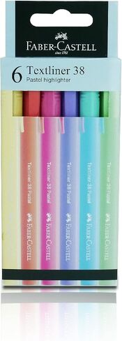 Faber-Castell Textliner 38 Pastel Super-Fluorescent Highlighter Pen - Assorted Color (Pack Of 4/6), Unique Soft Pastel Colors, Clipped Holder, Slim & Easy To Grip (6) in Saudi Arabia