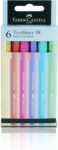Faber-Castell Textliner 38 Pastel Super-Fluorescent Highlighter Pen - Assorted Color (Pack Of 4/6), Unique Soft Pastel Colors, Clipped Holder, Slim & Easy To Grip (6) in Saudi Arabia