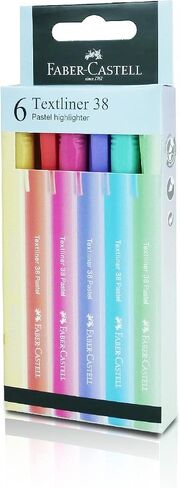 Faber-Castell Textliner 38 Pastel Super-Fluorescent Highlighter Pen - Assorted Color (Pack Of 4/6), Unique Soft Pastel Colors, Clipped Holder, Slim & Easy To Grip (6) in Saudi Arabia
