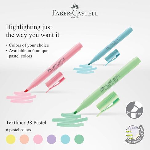 Faber-Castell Textliner 38 Pastel Highlighter Pen(Box of 10, Lemon) -2 Line Widths for broad and fine marking, Unique Soft Pastel Colors, Clipped Holder, Great Marking Performance For Adults & Kids in Saudi Arabia