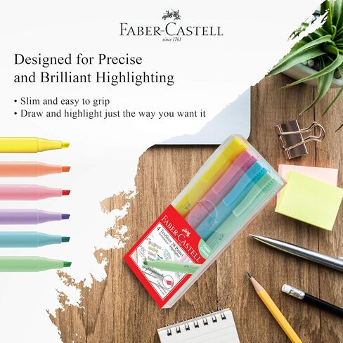 Faber-Castell Textliner 38 Pastel Highlighter Pen(Box of 10, Lemon) -2 Line Widths for broad and fine marking, Unique Soft Pastel Colors, Clipped Holder, Great Marking Performance For Adults & Kids in Saudi Arabia