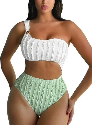 Milumia Women's One Shoulder Swimsuits Cut Out Color Block Monokini Bathing Suits in Saudi Arabia