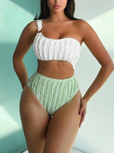 Milumia Women's One Shoulder Swimsuits Cut Out Color Block Monokini Bathing Suits in Saudi Arabia