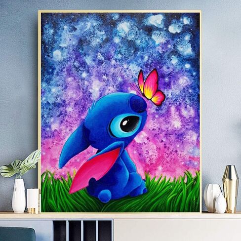 Paint by Number Stitch DIY Paint by Numbers Kit for Adults Kids Beginner Stitch DIY Canvas Painting by Numbers Painting Acrylic Painting for Home Decoration Stitch with Butterfly 16x20 Inch in Saudi Arabia