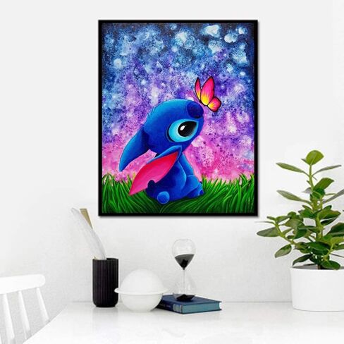 Paint by Number Stitch DIY Paint by Numbers Kit for Adults Kids Beginner Stitch DIY Canvas Painting by Numbers Painting Acrylic Painting for Home Decoration Stitch with Butterfly 16x20 Inch in Saudi Arabia