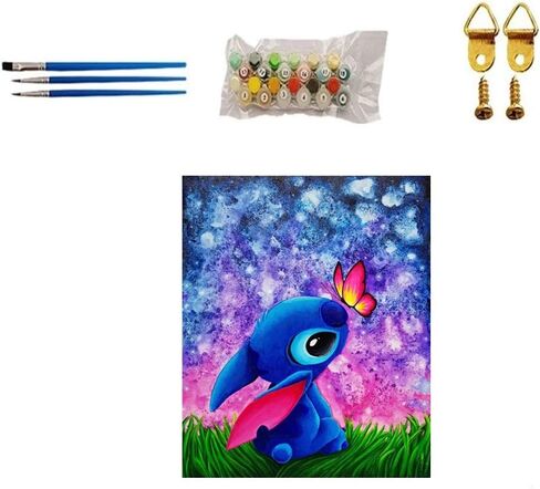 Paint by Number Stitch DIY Paint by Numbers Kit for Adults Kids Beginner Stitch DIY Canvas Painting by Numbers Painting Acrylic Painting for Home Decoration Stitch with Butterfly 16x20 Inch in Saudi Arabia