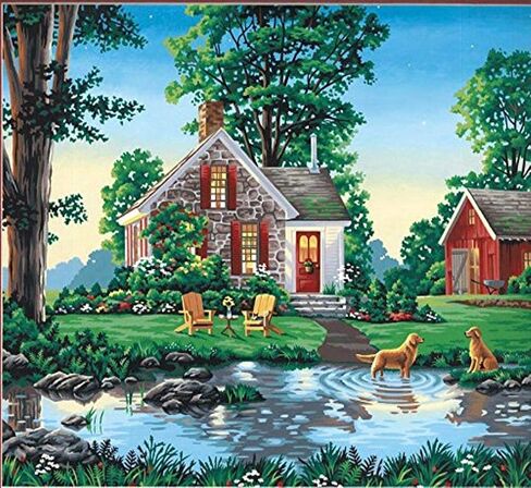Dimensions Dogs and Summer Cottage Paint by Numbers for Adults, 20'' W x 16'' L in Saudi Arabia