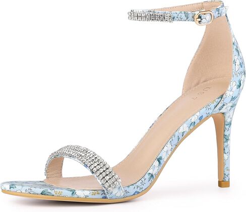 Perphy Rhinestone Strap Floral Print Stiletto Heels Sandals for Women in Saudi Arabia