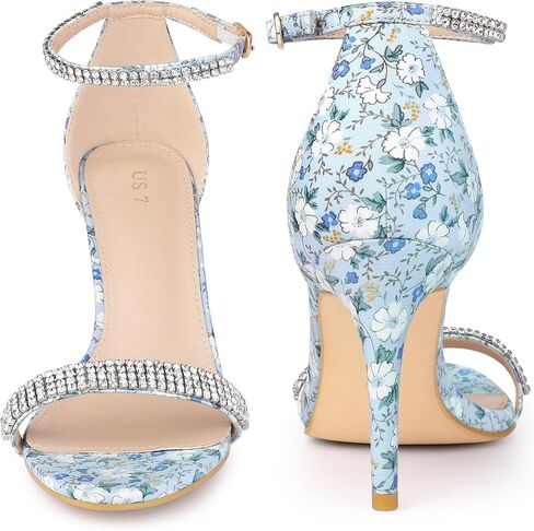 Perphy Rhinestone Strap Floral Print Stiletto Heels Sandals for Women in Saudi Arabia
