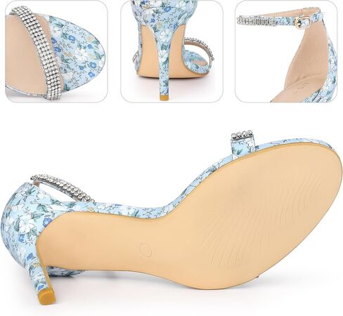 Perphy Rhinestone Strap Floral Print Stiletto Heels Sandals for Women in Saudi Arabia