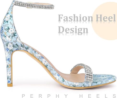 Perphy Rhinestone Strap Floral Print Stiletto Heels Sandals for Women in Saudi Arabia