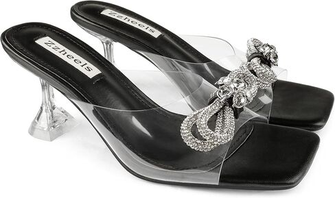 صنادل Zzheels سهلة الارتداء بكعب مكتنز شفاف للنساء بكعب منخفض وأحذية مربعة عند الأصابع للفستان in Kuwait