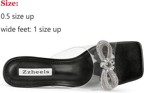 صنادل Zzheels سهلة الارتداء بكعب مكتنز شفاف للنساء بكعب منخفض وأحذية مربعة عند الأصابع للفستان in Kuwait