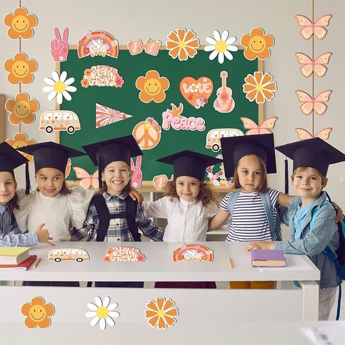 60 قطعة من ديكورات الفصل الدراسي الرائعة بوهو لوحة الإعلانات ديكور الحدود قطع الحفلات الرجعية 60 ثانية هيبي السلام زهرة قطع الورق مع الغراء لحفلات أعياد الميلاد الرائعة لوازم استحمام الطفل in Kuwait