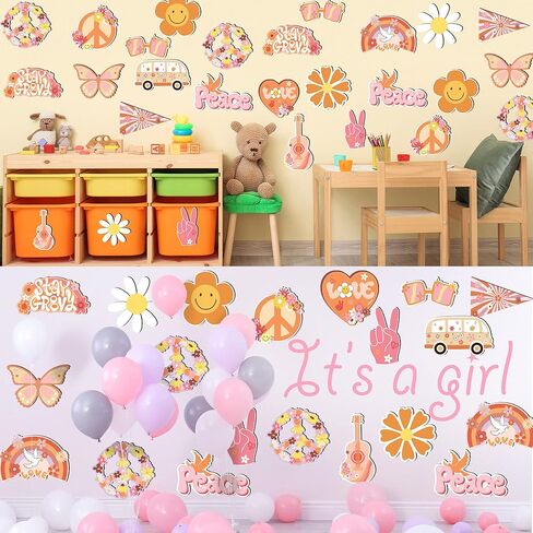 60 قطعة من ديكورات الفصل الدراسي الرائعة بوهو لوحة الإعلانات ديكور الحدود قطع الحفلات الرجعية 60 ثانية هيبي السلام زهرة قطع الورق مع الغراء لحفلات أعياد الميلاد الرائعة لوازم استحمام الطفل in Kuwait