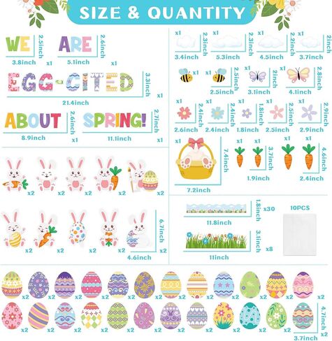 قطع بيض عيد الفصح الربيعي - 147 قطعة من أرنب عيد الفصح الربيعي، لوحة نشرة البيض الملونة، ديكور الفصل الدراسي، نحن نستشهد بالبيض حول حدود بيضة الأرنب الربيعي، حدود حواف الفصل الدراسي، ديكور جدار السبورة in Kuwait