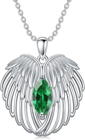 Angel Wings Necklace 925 Sterling Silver Birthstone Necklace Guardian Angel Wings Gemstone Pendant Jewelry Anniversary Birthday Gifts for Women Girls in Saudi Arabia