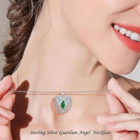 Angel Wings Necklace 925 Sterling Silver Birthstone Necklace Guardian Angel Wings Gemstone Pendant Jewelry Anniversary Birthday Gifts for Women Girls in Saudi Arabia