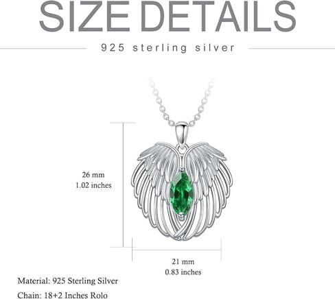 Angel Wings Necklace 925 Sterling Silver Birthstone Necklace Guardian Angel Wings Gemstone Pendant Jewelry Anniversary Birthday Gifts for Women Girls in Saudi Arabia