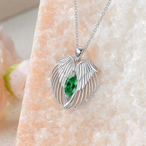 Angel Wings Necklace 925 Sterling Silver Birthstone Necklace Guardian Angel Wings Gemstone Pendant Jewelry Anniversary Birthday Gifts for Women Girls in Saudi Arabia