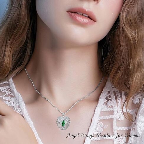 Angel Wings Necklace 925 Sterling Silver Birthstone Necklace Guardian Angel Wings Gemstone Pendant Jewelry Anniversary Birthday Gifts for Women Girls in Saudi Arabia