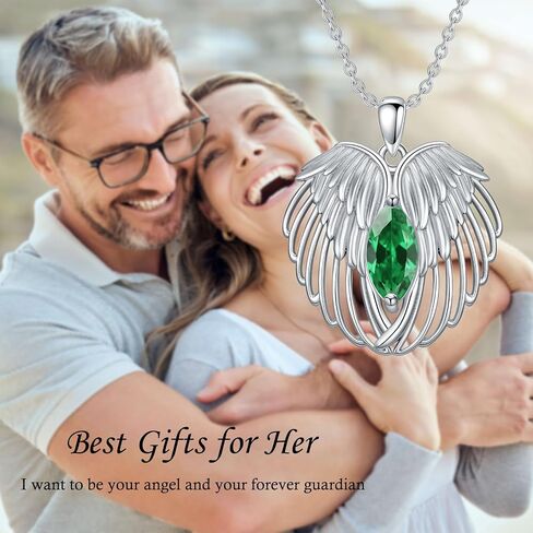 Angel Wings Necklace 925 Sterling Silver Birthstone Necklace Guardian Angel Wings Gemstone Pendant Jewelry Anniversary Birthday Gifts for Women Girls in Saudi Arabia