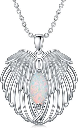 Angel Wings Necklace 925 Sterling Silver Birthstone Necklace Guardian Angel Wings Gemstone Pendant Jewelry Anniversary Birthday Gifts for Women Girls in Saudi Arabia
