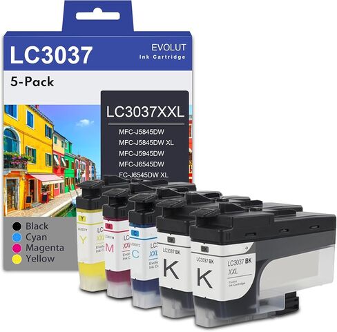 خراطيش حبر LC3037 فائقة الإنتاجية (5 عبوات، 2BK/1C/1M/1Y) - مجموعة خرطوشة حبر LC3037 XXL متوافقة مع Eout لاستبدال طابعة Brother LC3037 Ink MFC-J5845DW MFC-J5945DW، LC3037XXL in Kuwait