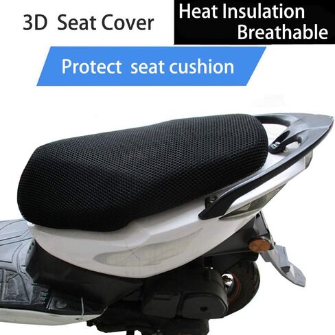 Motorcycle Seat Cover 3D Honeycomb Sunscreen Heat Insulation Seat Spacer Mesh Fabric Breathable Anti-Slip Cushion for Scooter Moped Black (M) in Saudi Arabia