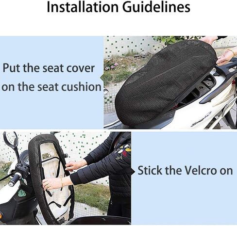 Motorcycle Seat Cover 3D Honeycomb Sunscreen Heat Insulation Seat Spacer Mesh Fabric Breathable Anti-Slip Cushion for Scooter Moped Black (M) in Saudi Arabia