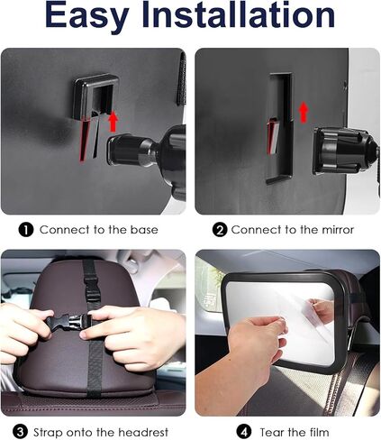 Baby Car Mirror - Upgraded Car Mirror for Baby Acrylic Large Convex Mirror Double Strap Baby Mirror for Car with Free Rotation In 360 Degrees Car Seat Mirror Ensure Travel Safety in Saudi Arabia