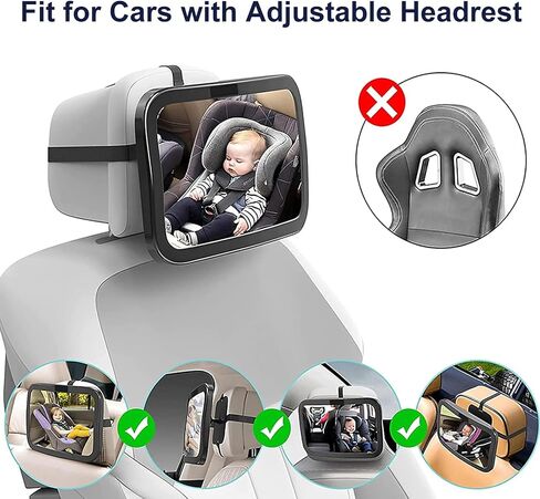 Baby Car Mirror - Upgraded Car Mirror for Baby Acrylic Large Convex Mirror Double Strap Baby Mirror for Car with Free Rotation In 360 Degrees Car Seat Mirror Ensure Travel Safety in Saudi Arabia
