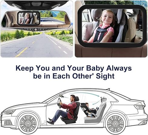 Baby Car Mirror - Upgraded Car Mirror for Baby Acrylic Large Convex Mirror Double Strap Baby Mirror for Car with Free Rotation In 360 Degrees Car Seat Mirror Ensure Travel Safety in Saudi Arabia