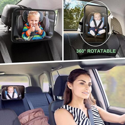 Baby Car Mirror - Upgraded Car Mirror for Baby Acrylic Large Convex Mirror Double Strap Baby Mirror for Car with Free Rotation In 360 Degrees Car Seat Mirror Ensure Travel Safety in Saudi Arabia
