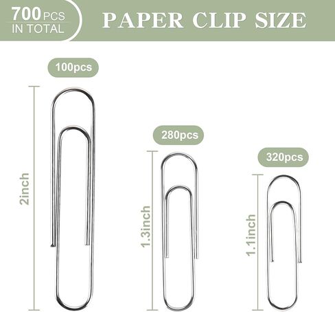 Jumbo Paper Clips, Paper Clips Assorted Size, Paperclips, Large Paper Clips, Paperclips Office, Small Paper Clips, Paperclips Medium Size, 700pcs, Silver in Kuwait