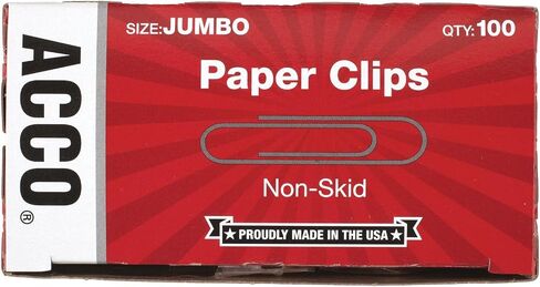 ACCO Non-Skid Paper Clips, No.4 Jumbo Size, Silver, Box of 100 Clips, 1 Box (72585) in Saudi Arabia