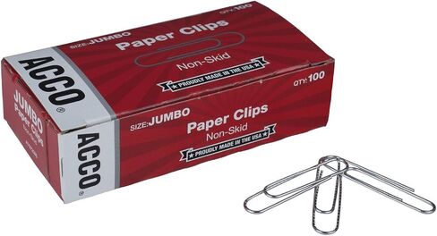 ACCO Non-Skid Paper Clips, No.4 Jumbo Size, Silver, Box of 100 Clips, 1 Box (72585) in Saudi Arabia