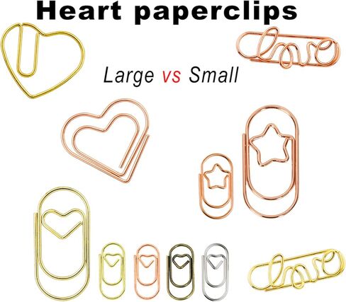 200 Pcs Cute Heart Paper Clips Small Mini Paperclips Smooth Finish Tiny Clips for Paper Non Skid, Funny Stainless Steel Fancy Paper Clips Shapes Office Supplies (Gold) in Saudi Arabia