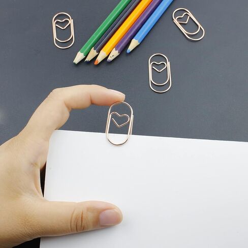 200 Pcs Cute Heart Paper Clips Small Mini Paperclips Smooth Finish Tiny Clips for Paper Non Skid, Funny Stainless Steel Fancy Paper Clips Shapes Office Supplies (Gold) in Saudi Arabia