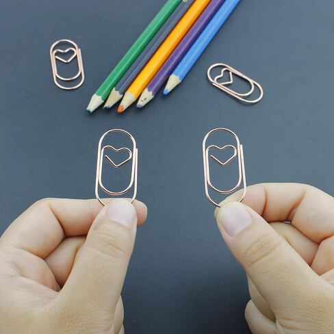 200 Pcs Cute Heart Paper Clips Small Mini Paperclips Smooth Finish Tiny Clips for Paper Non Skid, Funny Stainless Steel Fancy Paper Clips Shapes Office Supplies (Gold) in Saudi Arabia