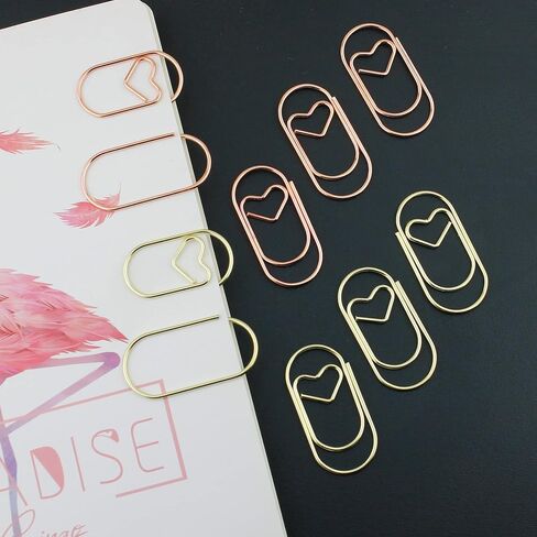 200 Pcs Cute Heart Paper Clips Small Mini Paperclips Smooth Finish Tiny Clips for Paper Non Skid, Funny Stainless Steel Fancy Paper Clips Shapes Office Supplies (Gold) in Saudi Arabia