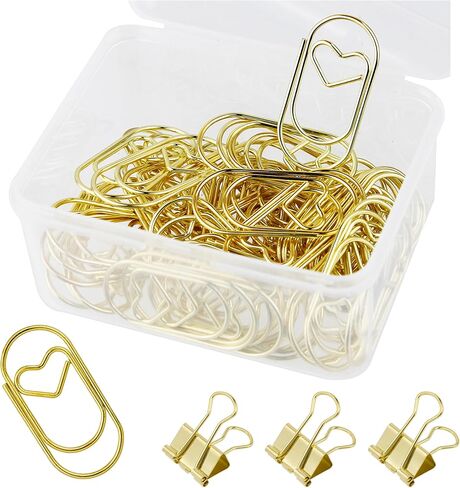 200 Pcs Cute Heart Paper Clips Small Mini Paperclips Smooth Finish Tiny Clips for Paper Non Skid, Funny Stainless Steel Fancy Paper Clips Shapes Office Supplies (Gold) in Saudi Arabia