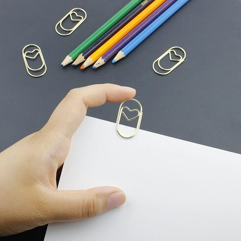 200 Pcs Cute Heart Paper Clips Small Mini Paperclips Smooth Finish Tiny Clips for Paper Non Skid, Funny Stainless Steel Fancy Paper Clips Shapes Office Supplies (Gold) in Saudi Arabia