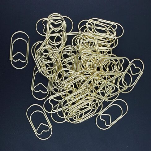 200 Pcs Cute Heart Paper Clips Small Mini Paperclips Smooth Finish Tiny Clips for Paper Non Skid, Funny Stainless Steel Fancy Paper Clips Shapes Office Supplies (Gold) in Saudi Arabia