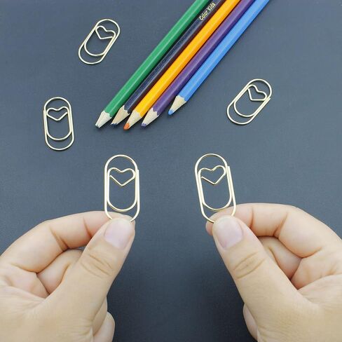 200 Pcs Cute Heart Paper Clips Small Mini Paperclips Smooth Finish Tiny Clips for Paper Non Skid, Funny Stainless Steel Fancy Paper Clips Shapes Office Supplies (Gold) in Saudi Arabia