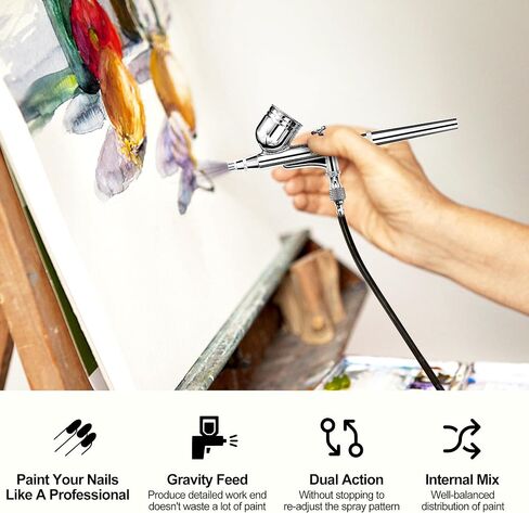 مجموعة فرش الهواء Gocheer 30PSI مع ضاغط مزدوج الحركة، مجموعة فرش هوائية صغيرة، مجموعة مسدس البخاخة مع فوهة 0.2/0.3/0.5 مم، مجموعة مسدس البخاخة متعددة الوظائف لطلاء فنون الماكياج، وحرف تزيين الكيك in Kuwait