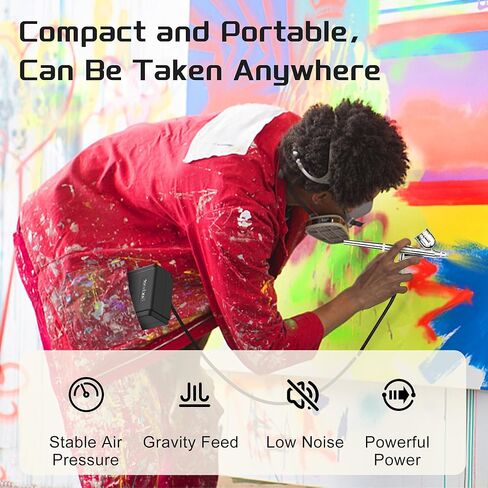 مجموعة فرش الهواء Gocheer 30PSI مع ضاغط مزدوج الحركة، مجموعة فرش هوائية صغيرة، مجموعة مسدس البخاخة مع فوهة 0.2/0.3/0.5 مم، مجموعة مسدس البخاخة متعددة الوظائف لطلاء فنون الماكياج، وحرف تزيين الكيك in Kuwait