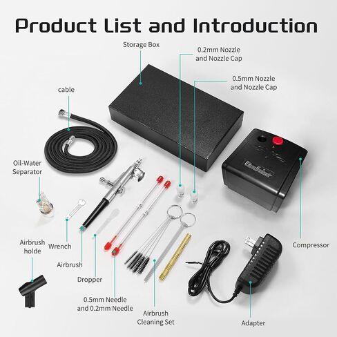 مجموعة فرش الهواء Gocheer 30PSI مع ضاغط مزدوج الحركة، مجموعة فرش هوائية صغيرة، مجموعة مسدس البخاخة مع فوهة 0.2/0.3/0.5 مم، مجموعة مسدس البخاخة متعددة الوظائف لطلاء فنون الماكياج، وحرف تزيين الكيك in Kuwait
