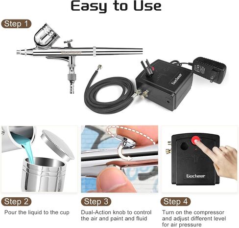 مجموعة فرش الهواء Gocheer 30PSI مع ضاغط مزدوج الحركة، مجموعة فرش هوائية صغيرة، مجموعة مسدس البخاخة مع فوهة 0.2/0.3/0.5 مم، مجموعة مسدس البخاخة متعددة الوظائف لطلاء فنون الماكياج، وحرف تزيين الكيك in Kuwait